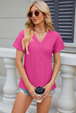 Eyelet Surplice Short Sleeve T-Shirt - Trendsi - Flyclothing LLC