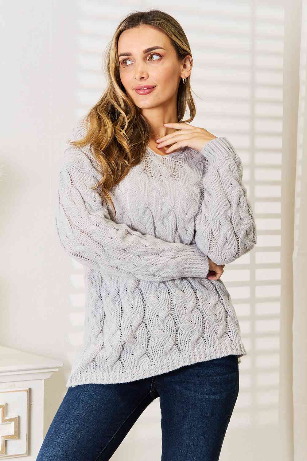 Woven Right Cable-Knit Hooded Sweater – Flyclothing LLC