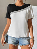 Contrast Color Round Neck Short Sleeve Tee - Trendsi - Flyclothing LLC
