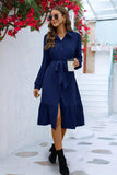 Long Sleeve Tie Waist Shirt Dress - Trendsi - Flyclothing LLC