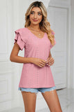 Eyelet Layered Flutter Sleeve V-Neck Knit Top - Trendsi - Flyclothing LLC