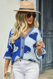 Printed V-Neck Button-Down Long Sleeve Cardigan - Trendsi - Flyclothing LLC