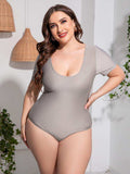 Plus Size Scoop Neck Short Sleeve One-Piece Swimsuit - Trendsi - Flyclothing LLC