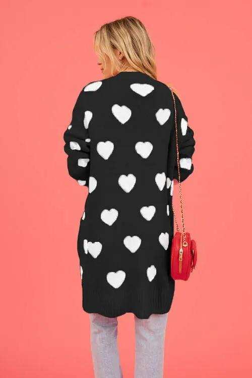 Heart Graphic Open Front Cardigan with Pockets - Trendsi - Flyclothing LLC