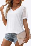 Swiss Dot Puff Sleeve V-Neck Tee - Trendsi - Flyclothing LLC