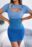 Color Block Cutout Short Sleeve Sweater Dress - Trendsi - Flyclothing LLC