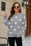 Heart Pattern Lantern Sleeve Round Neck Tunic Sweater - Trendsi - Flyclothing LLC