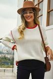 Round Neck Long Sleeve Waffle-Knit Sweater - Trendsi - Flyclothing LLC