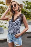 Leopard Spliced Lace Scalloped Tank - Trendsi - Flyclothing LLC