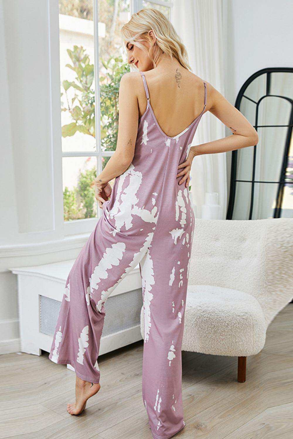 Tie-Dye Spaghetti Strap Jumpsuit with Pockets - Trendsi - Flyclothing LLC