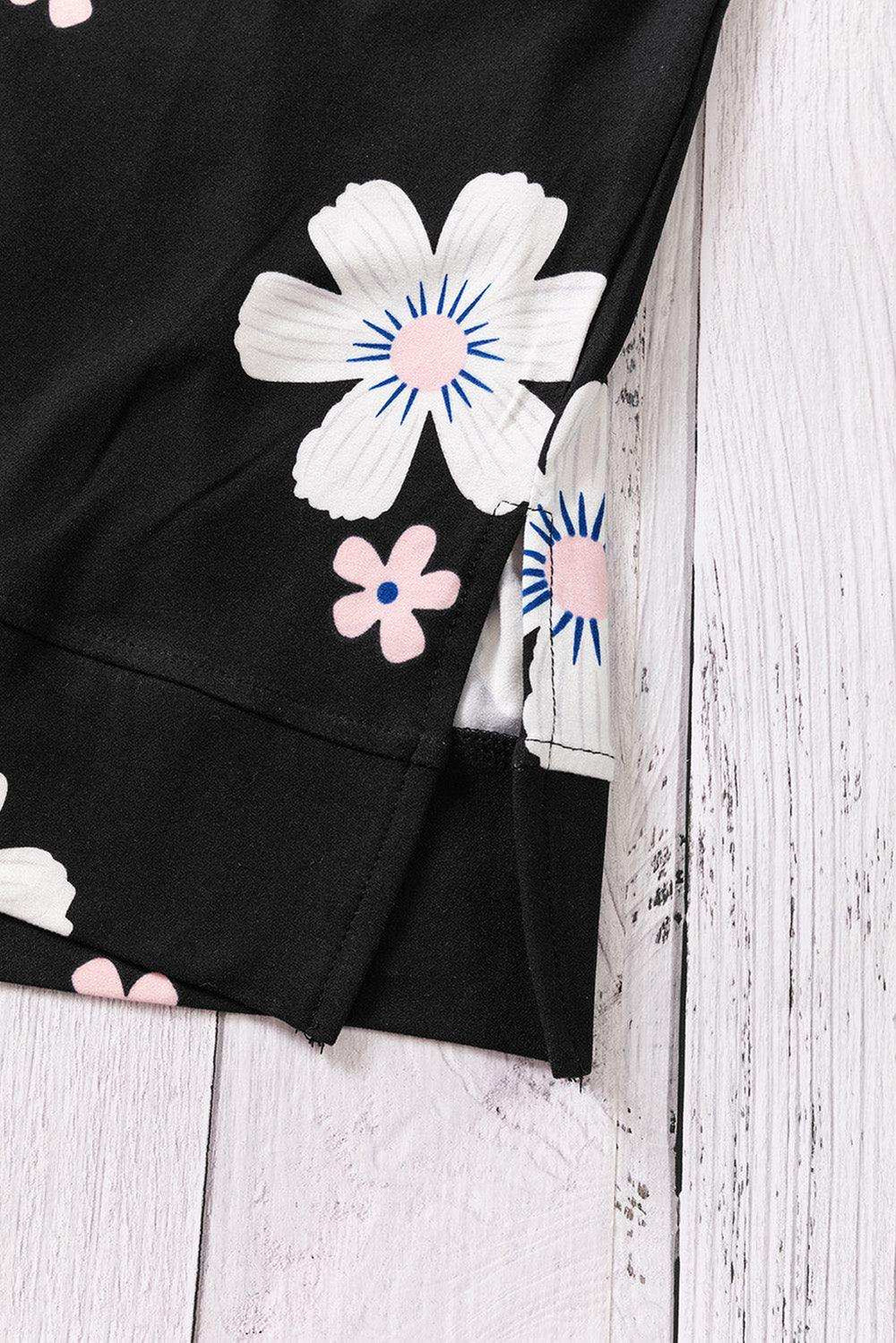 Printed Side Slit Round Neck Tank - Trendsi - Flyclothing LLC