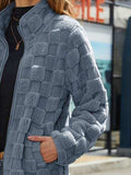 Fuzzy Checkered Zip Up Jacket - Trendsi - Flyclothing LLC