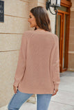 Raglan Sleeve Ribbed Trim Plunge Knit Top - Trendsi - Flyclothing LLC