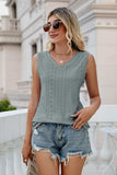 Eyelet V-Neck Tank - Trendsi - Flyclothing LLC