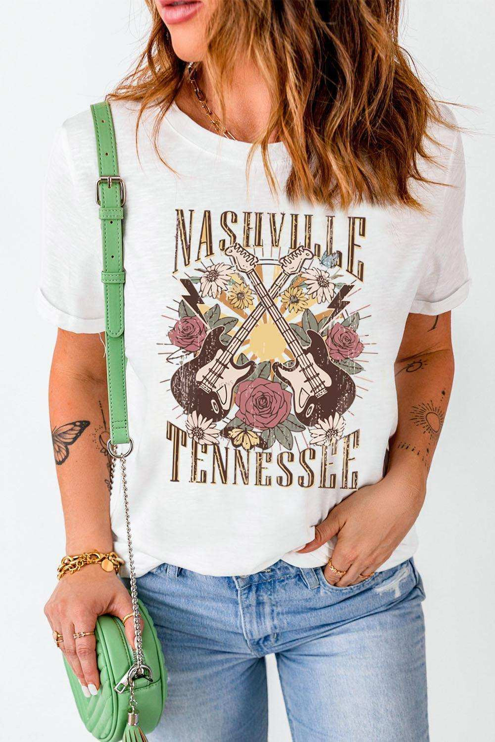 NASHVILLE TENNESSEE Cuffed Tee Shirt - Trendsi - Flyclothing LLC