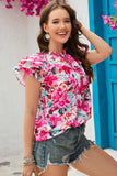 Floral Tie Neck Flutter Sleeve Blouse - Trendsi - Flyclothing LLC