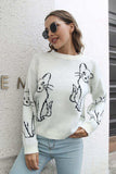 Cat Pattern Round Neck Long Sleeve Pullover Sweater - Trendsi - Flyclothing LLC