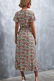 Floral Surplice Neck Tied Midi Dress - Trendsi - Flyclothing LLC