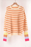 Warm Spice Striped Round Neck Sweater - Trendsi - Flyclothing LLC