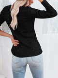 Round Neck Buttoned Long Sleeve T-Shirt - Trendsi - Flyclothing LLC