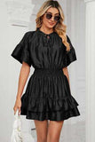 Smocked Tie Neck Flounce Sleeve Dress - Trendsi - Flyclothing LLC