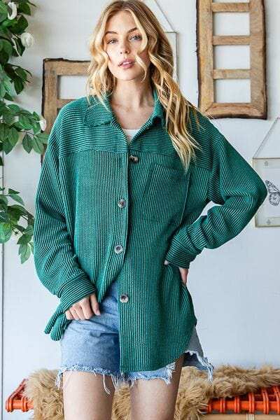 Reborn J Striped Button Up Long Sleeve Shacket - Trendsi - Flyclothing LLC