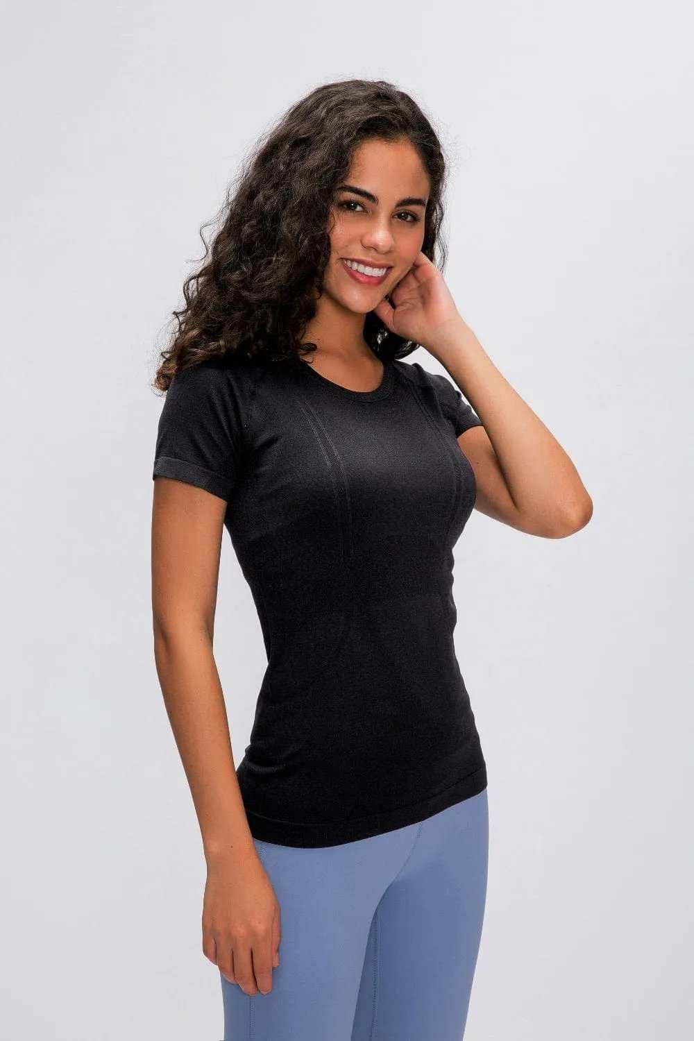 Round Neck Short Sleeve Active T-Shirt - Trendsi - Flyclothing LLC