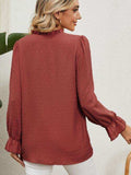 Button Up Flounce Sleeve V-Neck Shirt - Trendsi - Flyclothing LLC