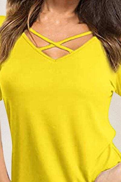 Crisscross Short Sleeve T-Shirt - Trendsi - Flyclothing LLC
