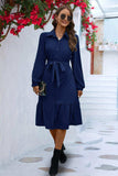 Long Sleeve Tie Waist Shirt Dress - Trendsi - Flyclothing LLC