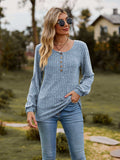 Round Neck Button-Down Long Sleeve Tee - Trendsi - Flyclothing LLC
