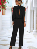 Tie Back Mock Neck Split Sleeve Jumpsuit - Trendsi - Flyclothing LLC