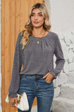 Ruched Round Neck Flounce Sleeve T-Shirt - Trendsi - Flyclothing LLC