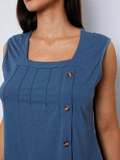 Square Neck Decorative Button Tank - Trendsi - Flyclothing LLC