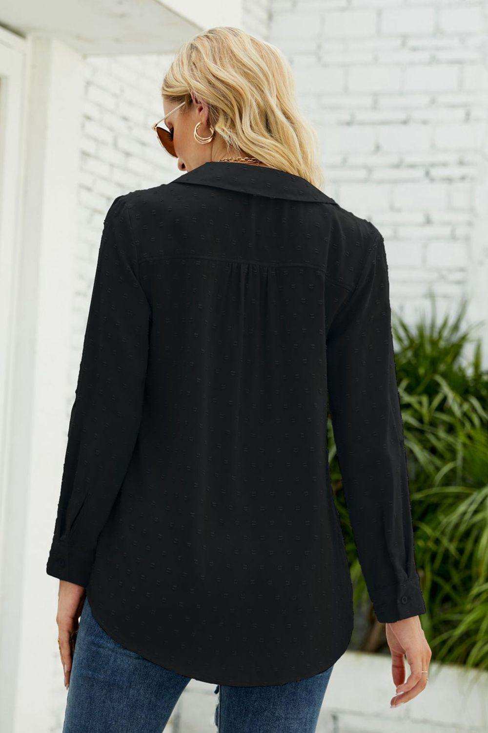 Swiss Dot Johnny Collar Blouse - Trendsi - Flyclothing LLC