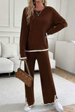 Contrast Trim Round Neck Top and Pants Set - Trendsi - Flyclothing LLC