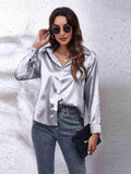 Collared Neck Buttoned Long Sleeve Shirt - Trendsi - Flyclothing LLC