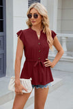 Eyelet Notched Cap Sleeve Blouse - Trendsi - Flyclothing LLC