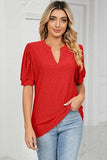 Eyelet Notched Short Sleeve T-Shirt - Trendsi - Flyclothing LLC