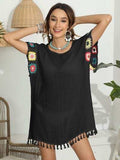 Tassel Boat Neck Flutter Sleeve Cover Up - Trendsi - Flyclothing LLC