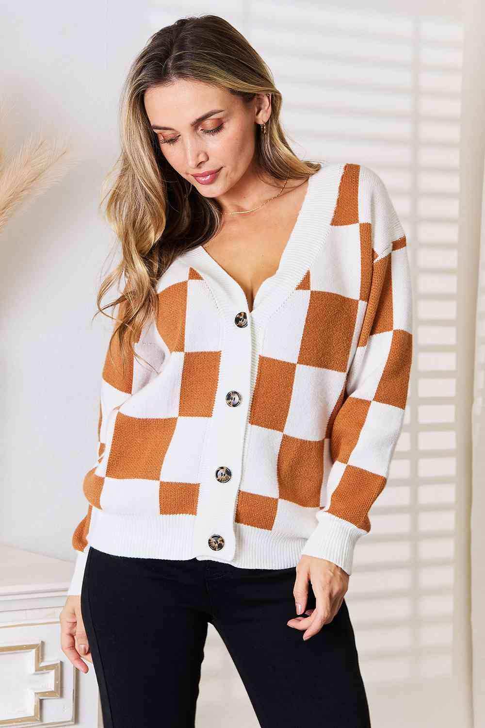 Double Take Button-Up V-Neck Dropped Shoulder Cardigan - Trendsi - Flyclothing LLC