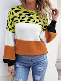 Color Block Round Neck Sweater - Trendsi - Flyclothing LLC