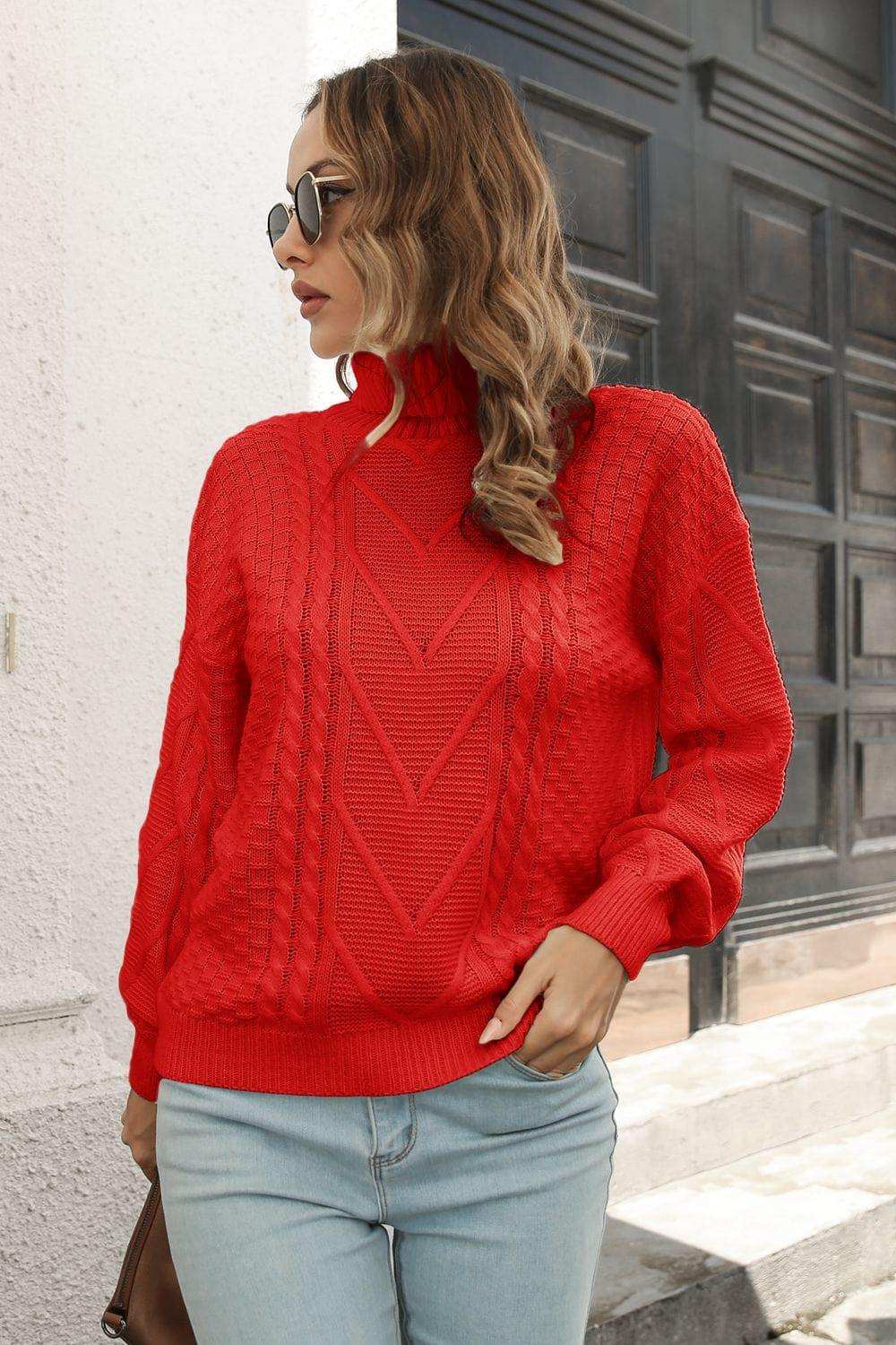 Cable-Knit Turtleneck Sweater - Trendsi - Flyclothing LLC