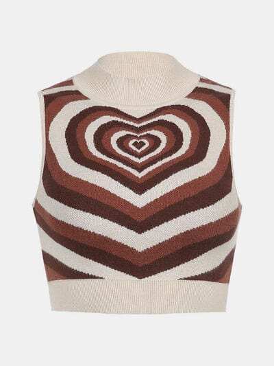 Heart Mock Neck Sweater Vest - Trendsi - Flyclothing LLC