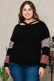 Plus Size Leopard Dropped Shoulder Long Sleeve T-Shirt - Trendsi - Flyclothing LLC