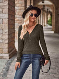 Half-Zip V-Neck Long Sleeve Top - Trendsi - Flyclothing LLC