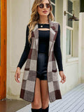 Plaid Lapel Collar Sleeveless Cardigan - Trendsi - Flyclothing LLC