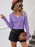 V-Neck Dropped Shoulder Long Sleeve Knit Top - Trendsi - Flyclothing LLC