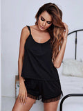 Gathered Detail Spliced Mesh Sleeveless Top and Shorts Lounge Set - Trendsi - Flyclothing LLC