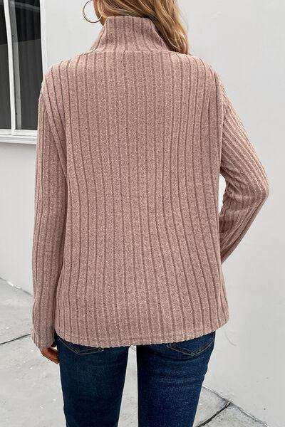 Ribbed Turtleneck Long Sleeve Sweater - Trendsi - Flyclothing LLC